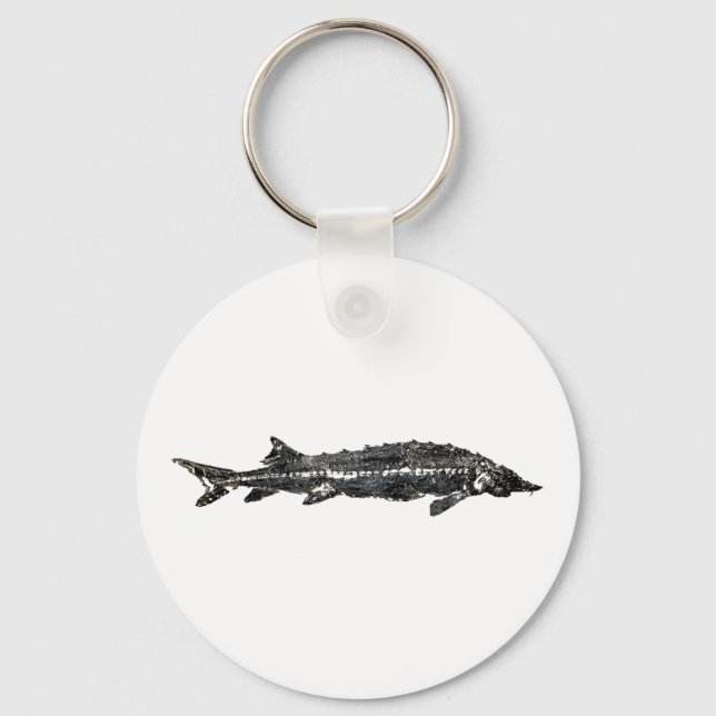 White Sturgeon Gyotaku-40-Item Nyckelring (Framsida)