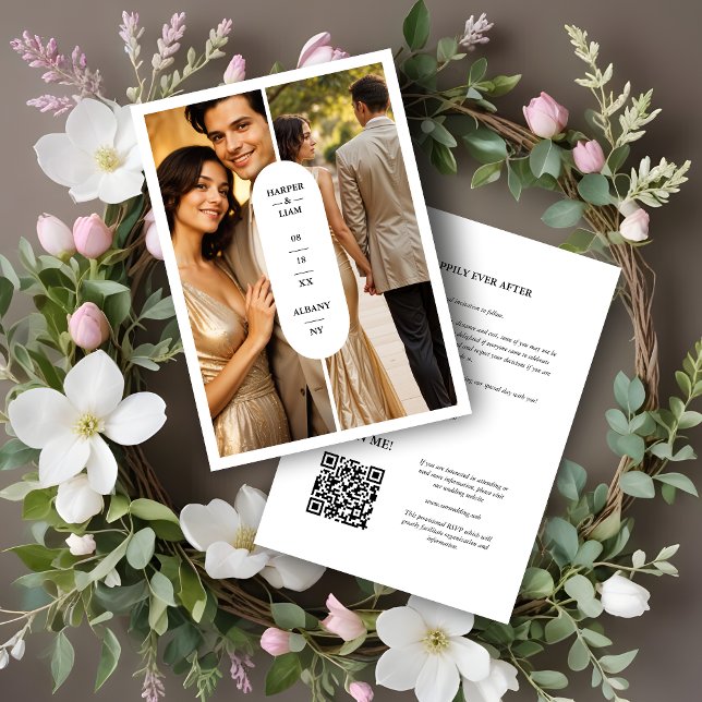 White Stylish Oval Minimalist 2 Photos Wedding Spara Datumet (White Stylish Oval Minimalist 2 Photos Wedding Save de Dates Cards.)