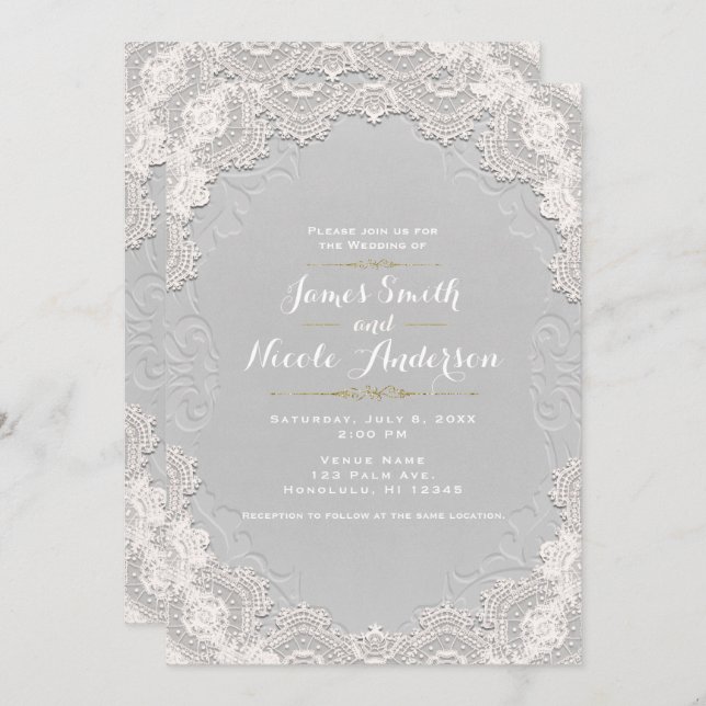 White Suede Leather Vintage Snöre Westernare Bröll Inbjudningar (Fram/baksida)