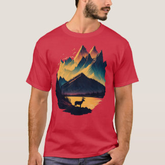 White Svan Hjort Buck Sunset Mountain T Shirt