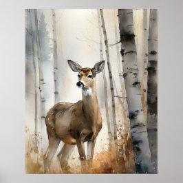 White Svan Hjort Woodland Animal Art Print Poster