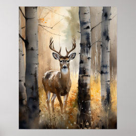 White Svan Hjort Woodland Animal Art Print poster