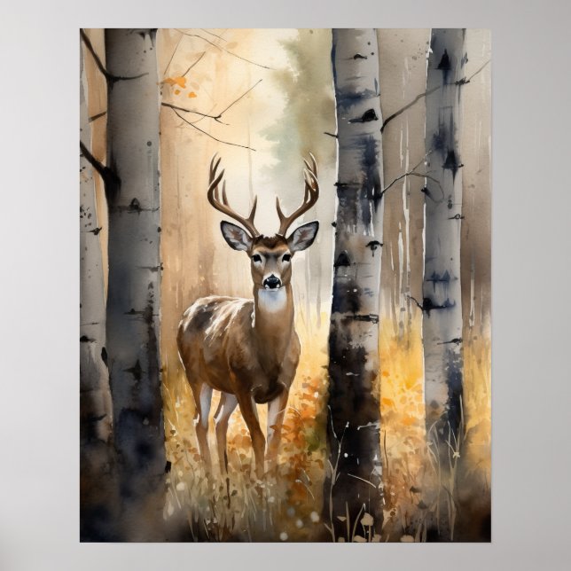 White Svan Hjort Woodland Animal Art Print poster (Framsidan)