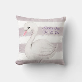 White Svan Lila Script Personalize Girl Birth Kudde
