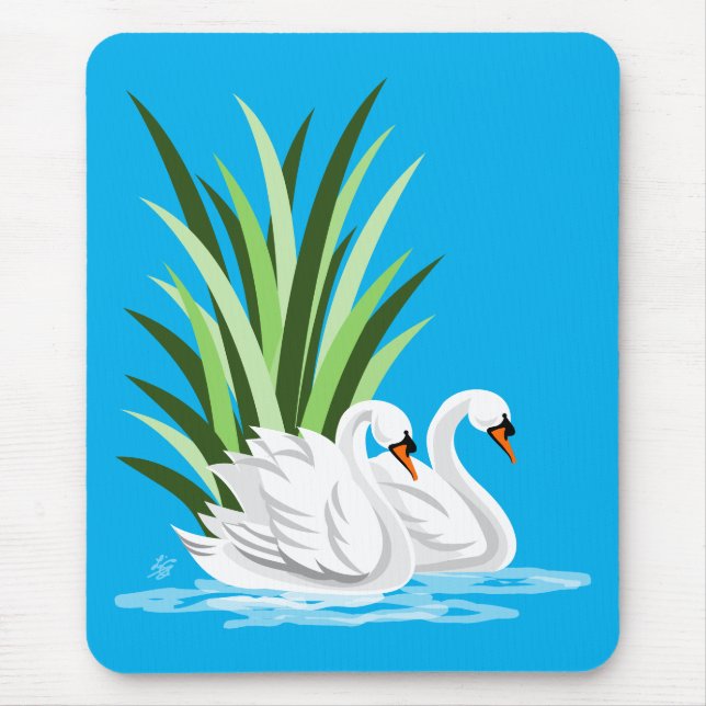 White Svan on Vatten Mousepad Musmatta (Framsidan)