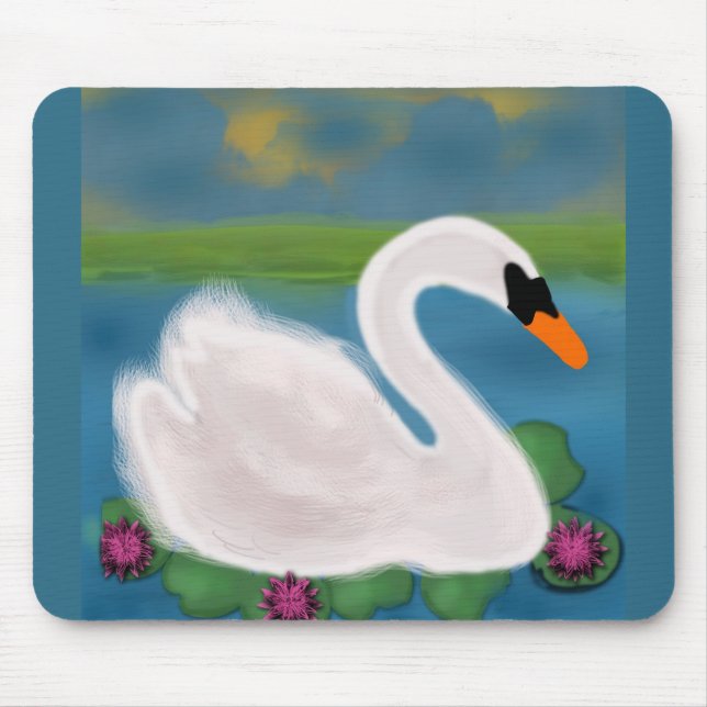White Svan Painting Mousepad Musmatta (Framsidan)