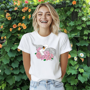 White Svan Rosa Flowers T Shirt
