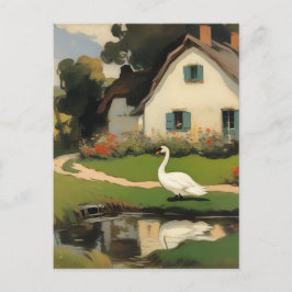 White Svan Ställande framför en stuga Vykort