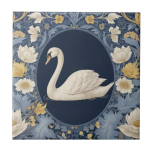 White Svan William Morris stil Lämnat mot Bird Kakelplatta