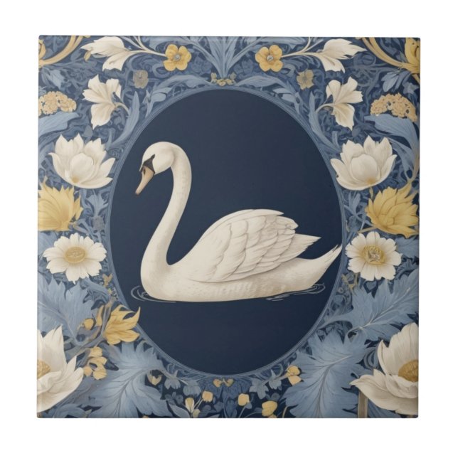 White Svan William Morris stil Lämnat mot Bird Kakelplatta (Framsidan)