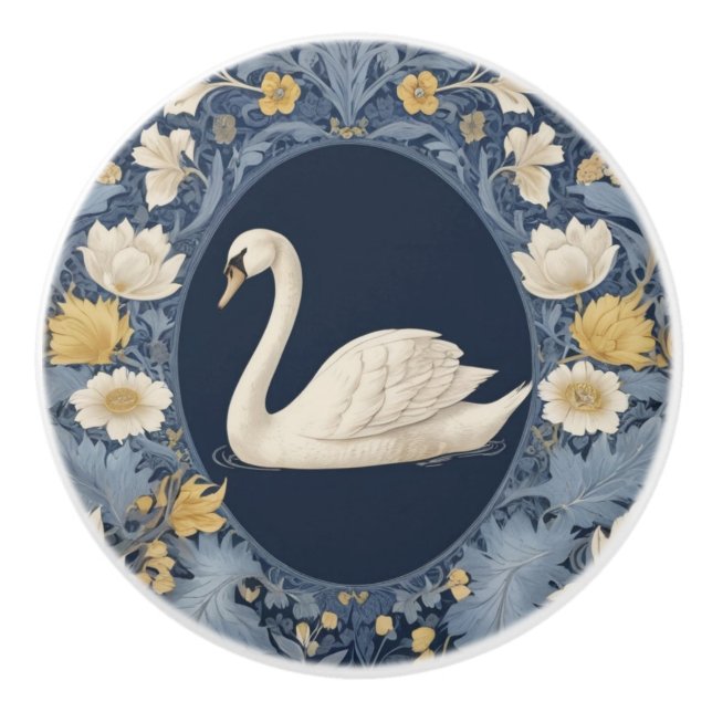 White Svan William Morris stil Lämnat mot Bird Knopp (Framsidan)