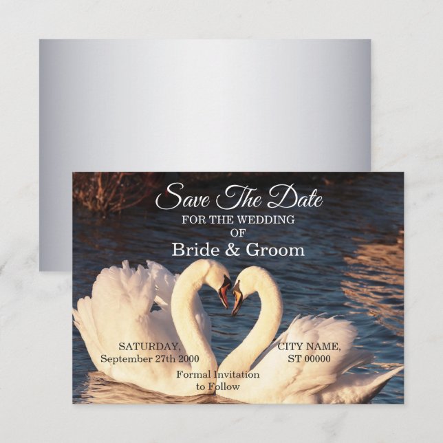 White Svanar Bröllop spara datum Datumet (Fram/baksida)