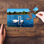 White svanar i Round Pond Kensington Gardens Pussel<br><div class="desc">Rundpond med svanar i Kensington Gardens Royalet Park London,  Storbritannien,  Europa.</div>