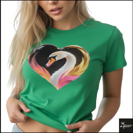 White Swan Heart Frame Neon Pop Art T Shirt