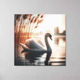 White Swan In A Pond Canvastryck