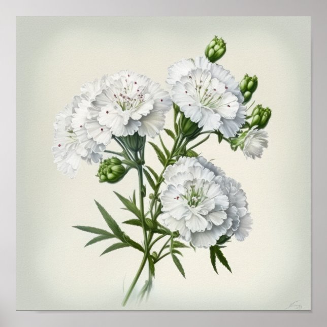 White Sweet William Flower Art Print Poster (Framsidan)