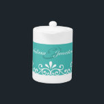 White Swirls Bride Groom Teal Elegant bröllop<br><div class="desc">Anpassade Blått bröllop för din speciella dag med vit,  snabb dekoration och kortslutning ©PLdesign. (Du kan ändra text,  bilder och bakgrund färg).</div>