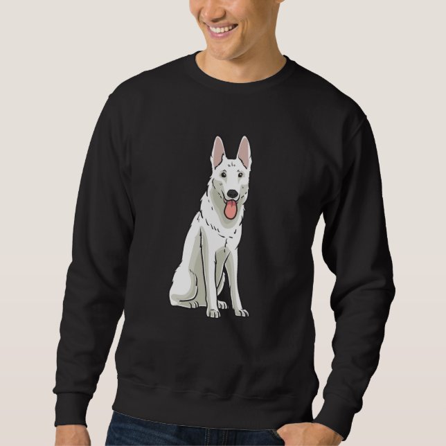 White Swiss Shepherd Lång Ärmad Tröja (Framsida)