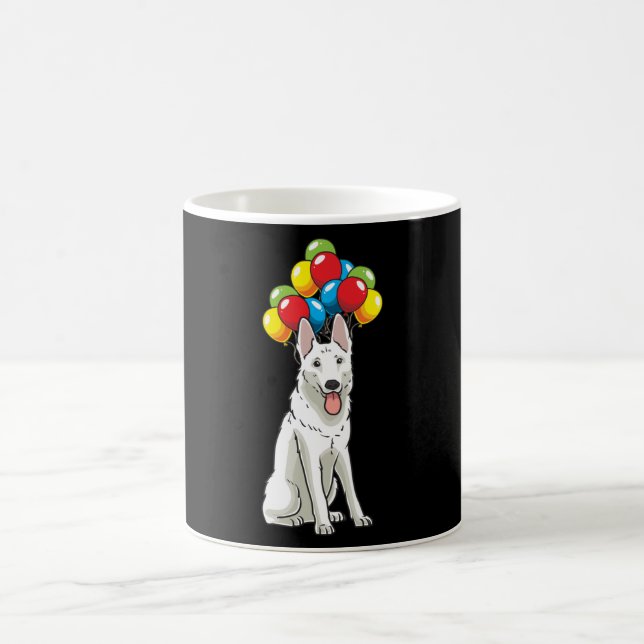 White Swiss Shepherd med Ballons Gift Kaffemugg (Center)