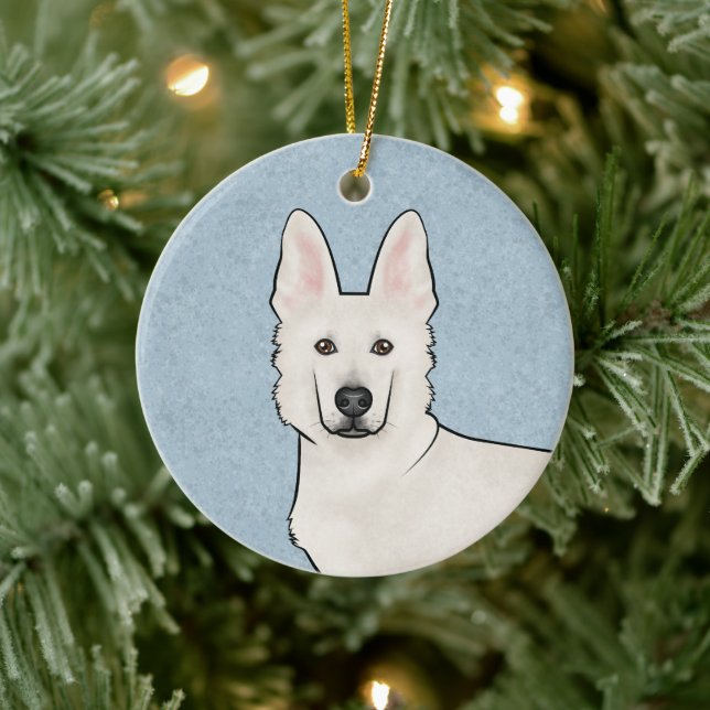 White Swiss Shepherd White GSD Cute Hund Head Blue Julgransprydnad Keramik (Träd)