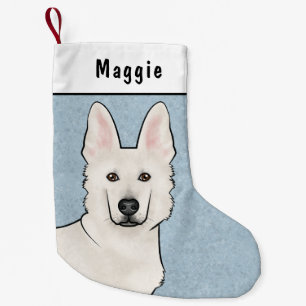 White Swiss Shepherd White GSD Cute Hund Head Blue Liten Julstrumpa