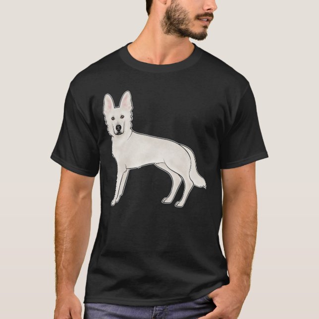 White Swiss Shepherd White GSD Cute Tecknad hund T Shirt (Framsida)