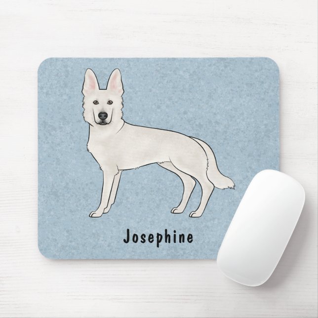 White Swiss Shepherd White GSD Hund With Namn Blue Musmatta (Med mus)