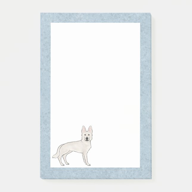 White Swiss Shepherd White GSD Tecknad hund Blue Post-it Block (Framsida)
