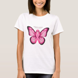 White T-Shirt med Rosa Butterfly Graphic