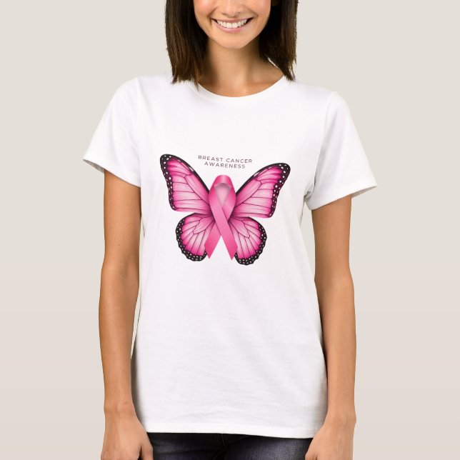 White T-Shirt med Rosa Butterfly Graphic (Framsida)