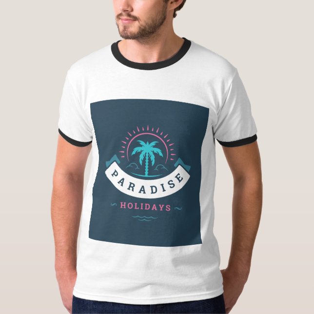 White T shirt with Paradise Holiday Typography (Framsida)