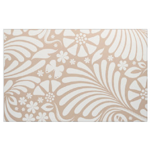 White & Tan Blommigt Baroque Mönster Tyg