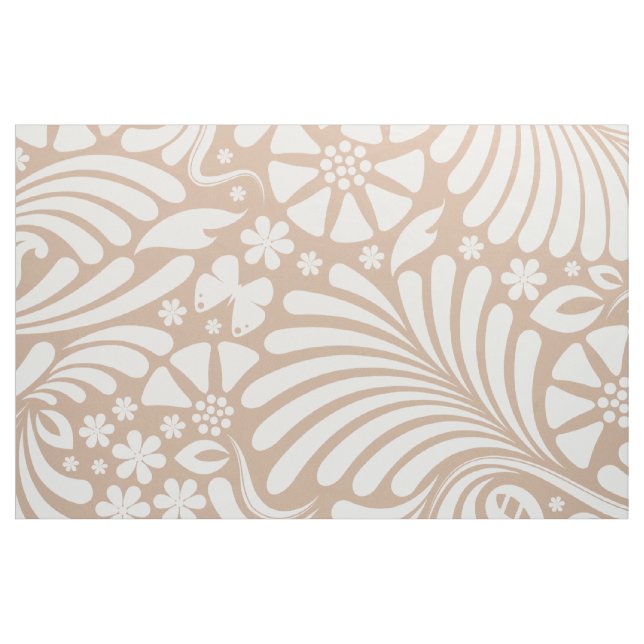 White & Tan Blommigt Baroque Mönster Tyg (Fat Quarter)