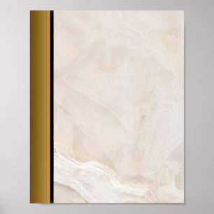White Tan Marble Stone / Black Guld Gräns Art Poster