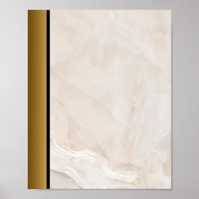 White Tan Marble Stone / Black Guld Gräns Art Poster (Framsidan)