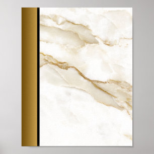 White Tan Marble Stone / Black Guld Gräns Art Poster