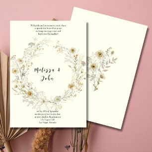 White Tan Rustic Boho Wildblomma Bröllop Inbjudningar