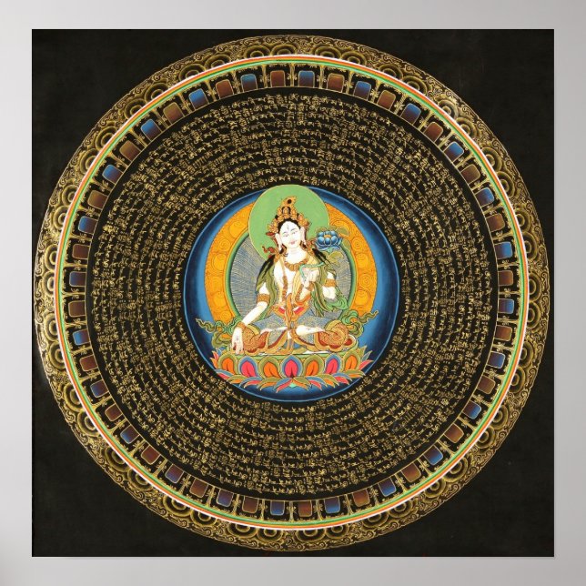 White Tara Mantra Mandala Thangka Poster (Framsidan)
