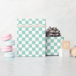 White & Teal Checkerboard Wrapping Paper Roll Presentpapper