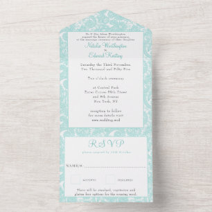 White Teal Filigree Paisley Henna Bröllop OSA All