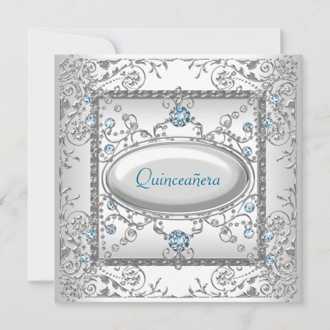 White Teal Quinceanera Inbjudningar (Framsida)