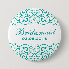 White Teal Victorian Blommigt Bridesmaid Button Knapp