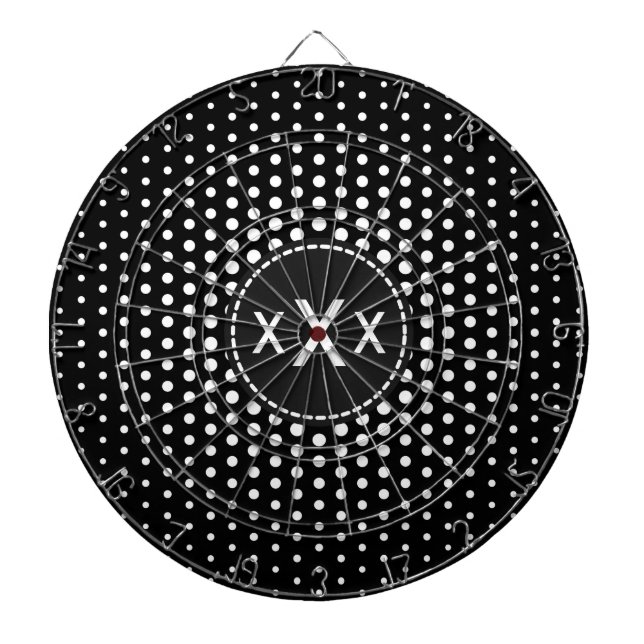 White Techno Dots Modern Monogram Darttavla (Framsidan)