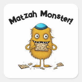 White Tecknad Matzah Monster Passover Sticker Fyrkantigt Klistermärke