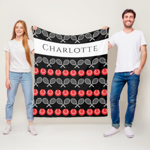 White Tennis Rackets och Red Bollar Anpassade Fleecefilt