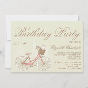 White Terrier på Rosa Bicycle Birthday-inbjudan Inbjudningar