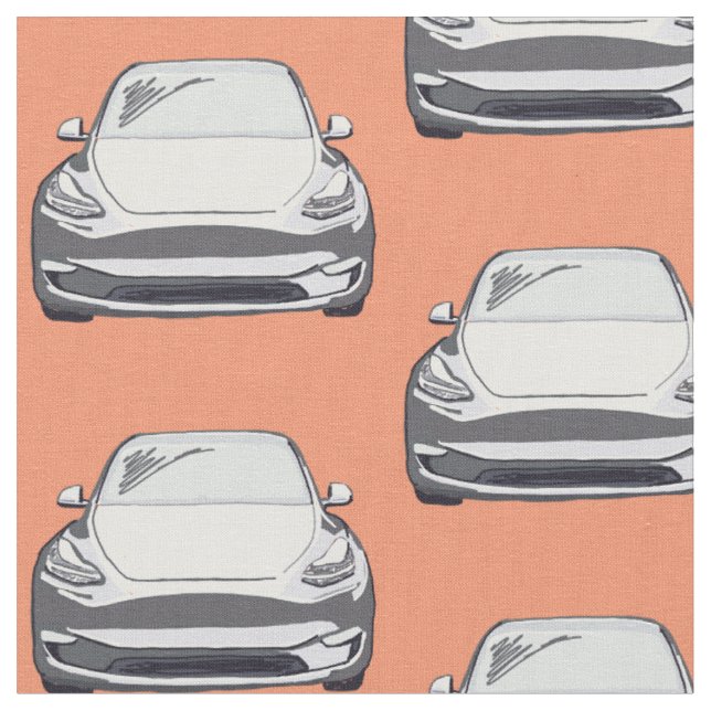 White Tesla Model Y Hand plockade Sketch Fabric Tyg (Närbild)