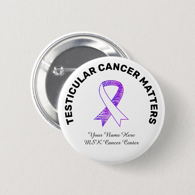 White Testicular Cancer Purple Ribbon Drawing Knapp (Framsida & baksida)
