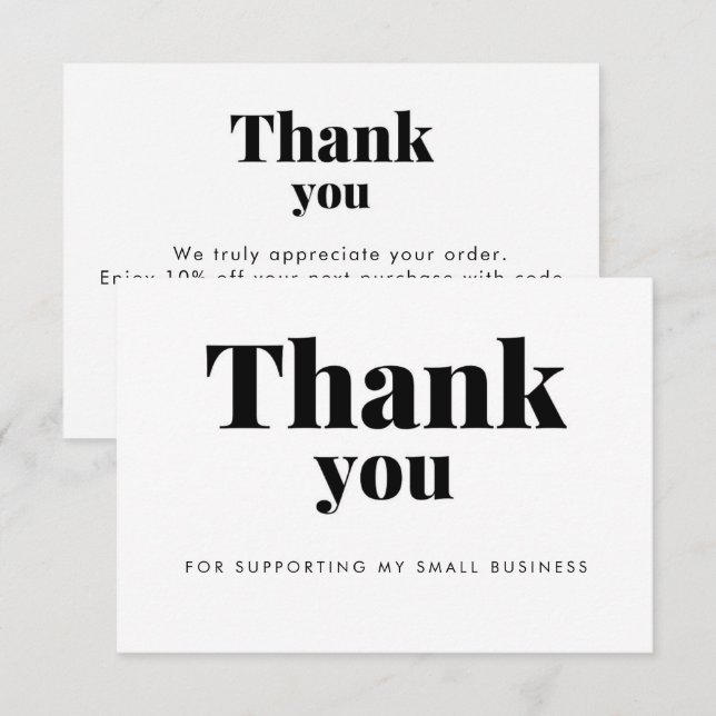 White Thank You Card Discount Code Logo Tack Kort (Fram/baksida)