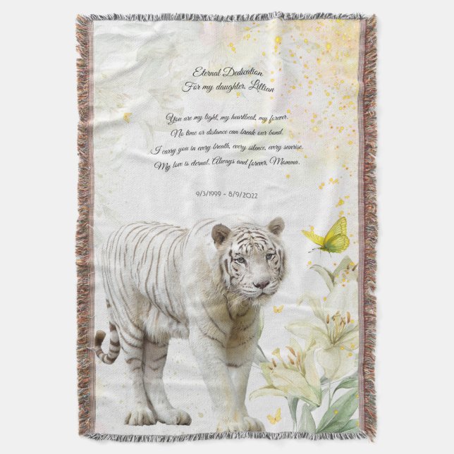 White Tiger and Lilies Devotion Blanket Filt (Framsidan Vertikal)